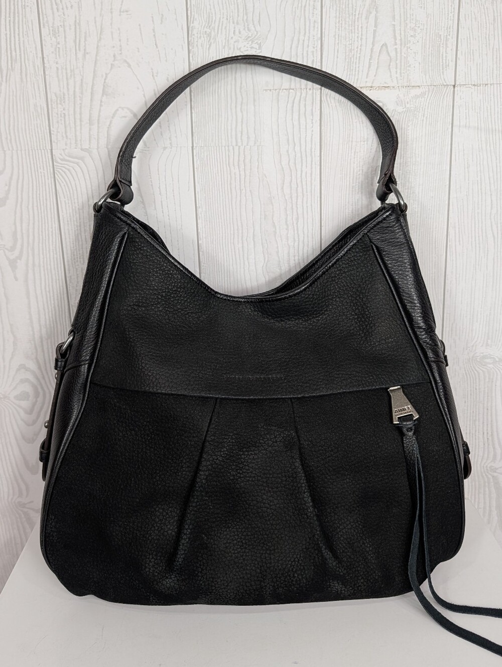 Aimee Kestenberg High Riser Hobo Leather Purse Black with Leopard Print Lining